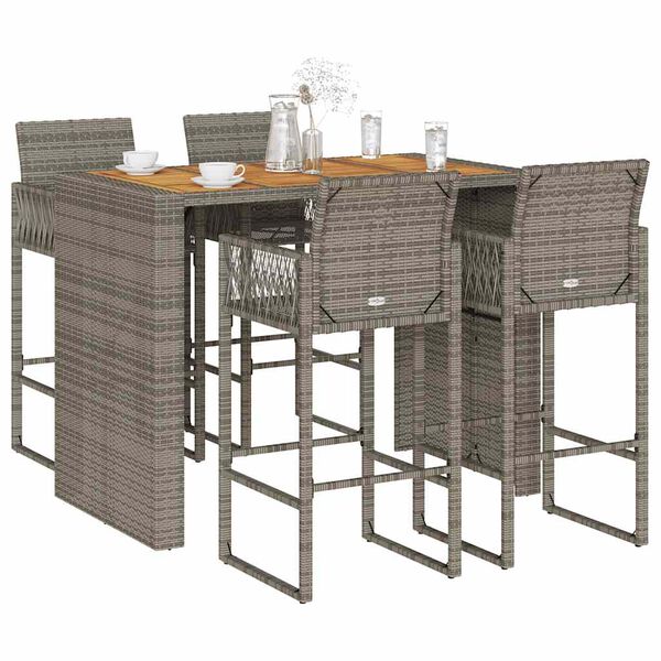 vidaXL Garden Bar Set Gray PE rattan, powder-coated steel, solid acacia wood