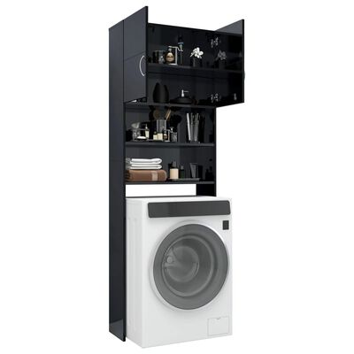 vidaXL Washing Machine Cabinet High Gloss Black 25.2" x 10" x 74.8"
