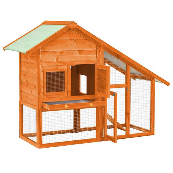 vidaXL Rabbit Hutch Brown Solid firwood, plywood, steel wire, polyester