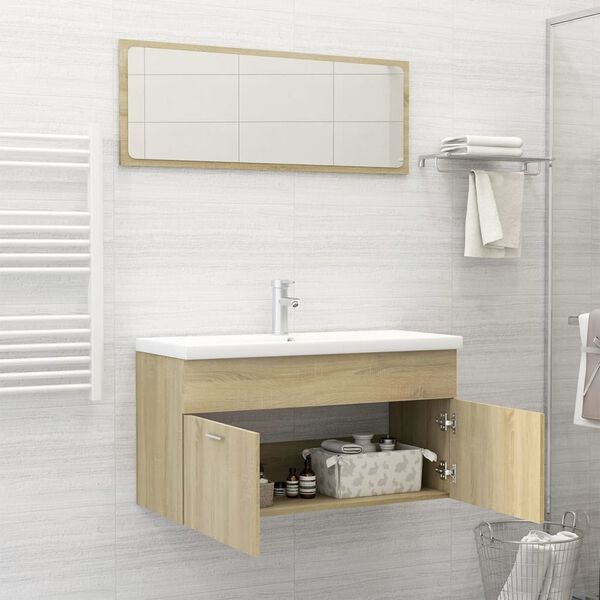 vidaXL Bathroom Furniture Set Sonoma Oak, White Engineered wood, Ceramic