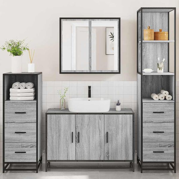 vidaXL Bathroom Furniture Set Grey sonoma Engineered wood, metal Standard