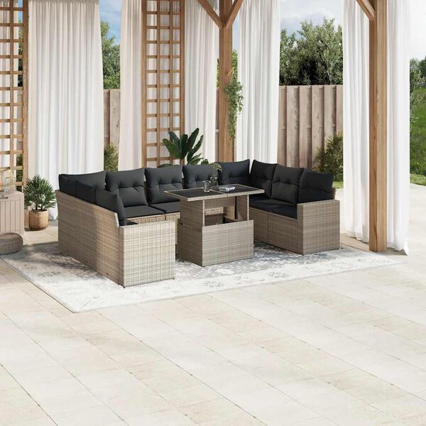 vidaXL Garden Sofa Set Light Grey PE Rattan Large Modular