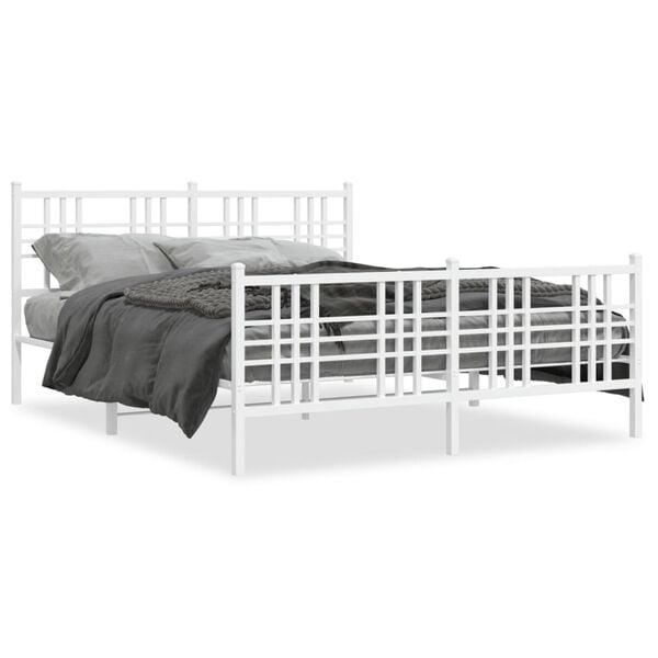 vidaXL Bed Frame White Steel 59 x 79 in Bed Frame Rectangular