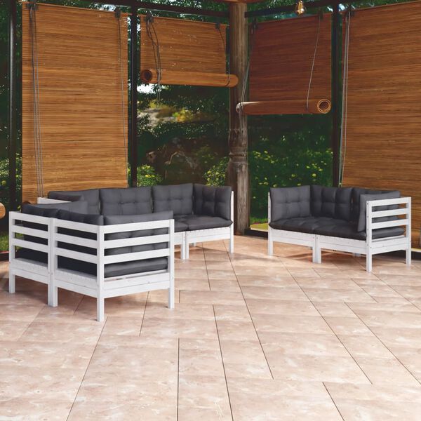 vidaXL Garden Lounge Set White Solid pine wood Modular Garden Lounge Set