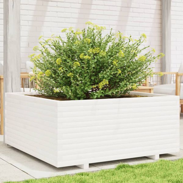 vidaXL Garden Planter White Solid pine wood Large Decorative Inlays