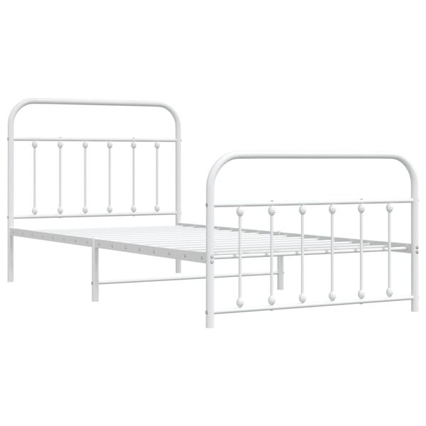 vidaXL Bed Frame White Powder-Coated Steel Twin Bed Frame Rectangular