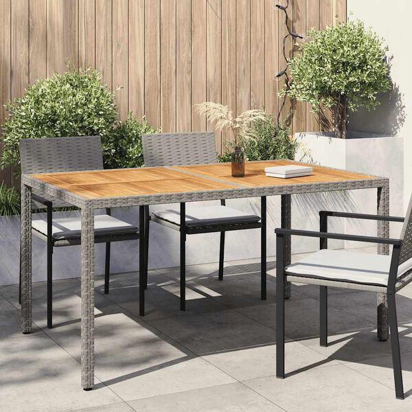 vidaXL Garden Table Grey Poly rattan, powder-coated steel, solid acacia wood