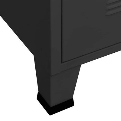 Close-up of cabinet leg showing foot and protective cap.