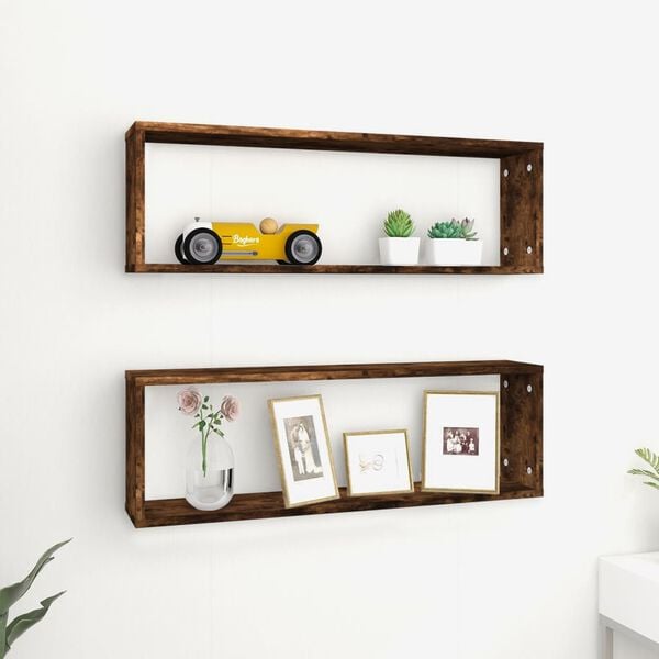 vidaXL Wall Cube Shelf Set of 2 Smoked Oak Engineered Wood Medium