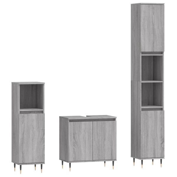 vidaXL Bathroom Furniture Set Grey Sonoma Engineered wood and Metal Medium