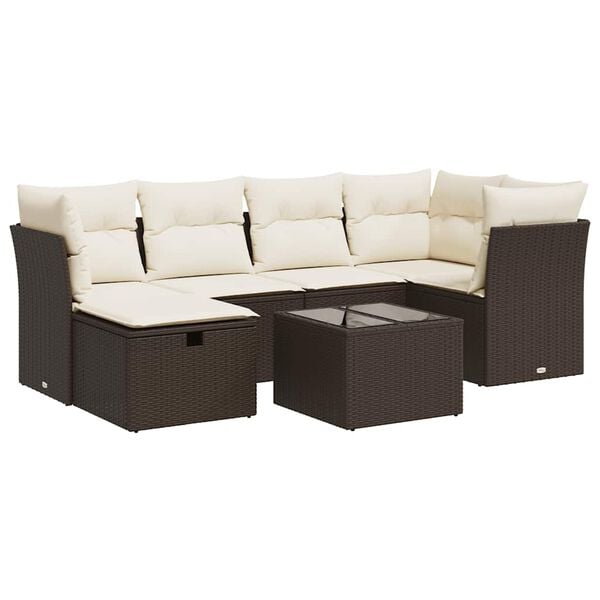 vidaXL Garden Sofa Set Brown PE rattan Large Adjustable Feet