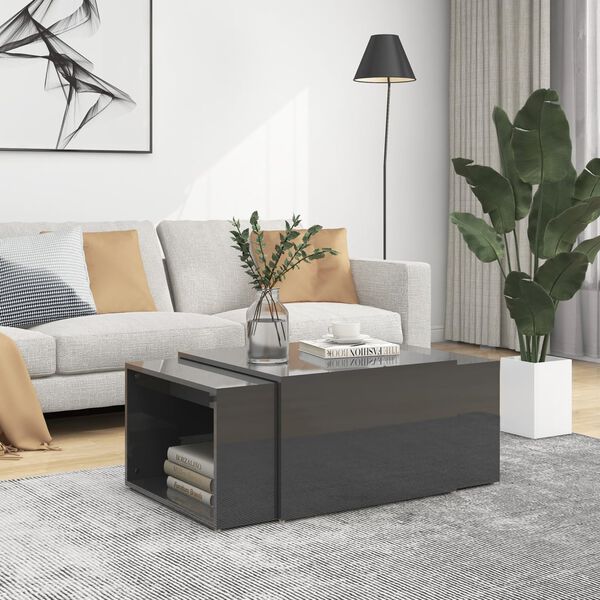 vidaXL Nesting Coffee Table Set High gloss grey Engineered wood