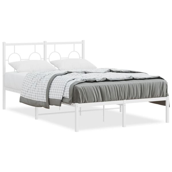 vidaXL Bed Frame White Powder-Coated Steel Double Bed Frame