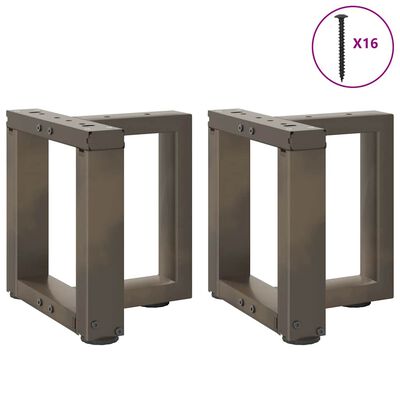 Two brown metal frame legs as shown from front; circular circle with screw indicator in top right corner.
