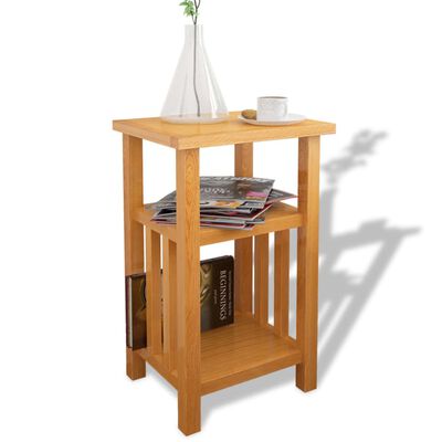 vidaXL End Table with Magazine Shelf Solid Oak Wood 10.6"x13.8"x21.7"