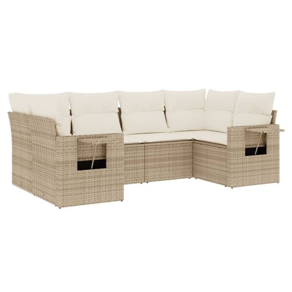 vidaXL Garden Sofa Set Beige PE Rattan and Polyester 6 Piece Modular