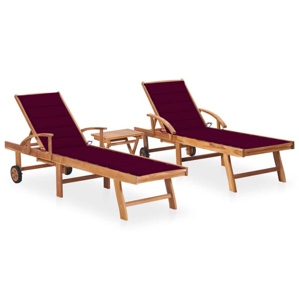 vidaXL Sun Lounger Set of 2 Wine Red and Natural Wood