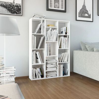 vidaXL Room Divider/Book Cabinet High Gloss White 39.4"x9.4"x55.1" Engineered Wood