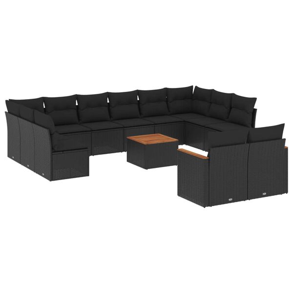 vidaXL Garden Sofa Set Black PE rattan Large Adjustable Feet