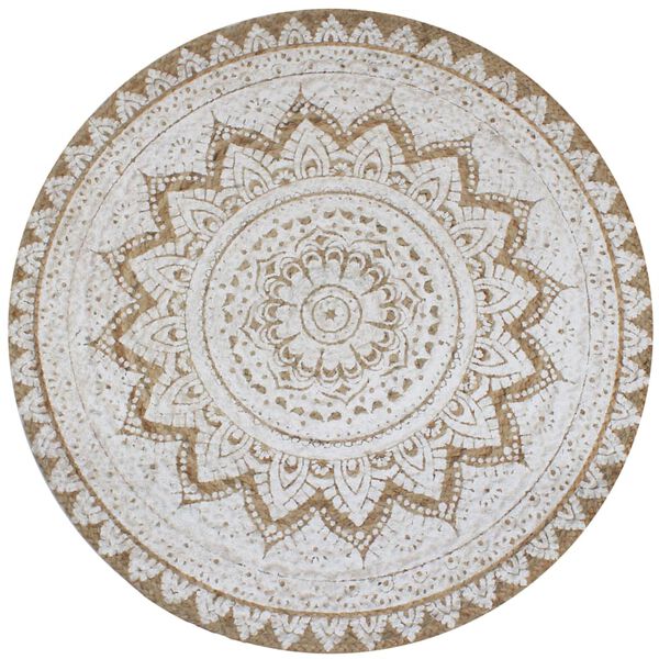 vidaXL Area Rug Natural with white print Braided Jute 59 in Round
