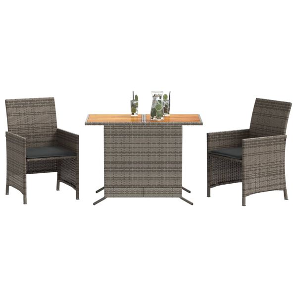 vidaXL Bistro Set Gray PE rattan, powder-coated steel, solid acacia wood
