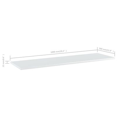 vidaXL Bookshelf Boards 4 pcs High Gloss White 39.4"x11.8"x0.6" Engineered Wood