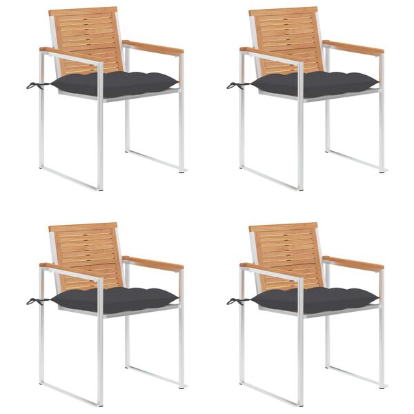 vidaXL Patio Chairs 4 pcs with Cushions Solid Teak Wood