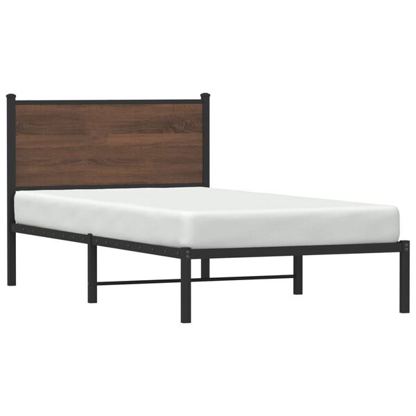 vidaXL Metal Bed Frame without Mattress Brown Oak 100 x 74.8 "