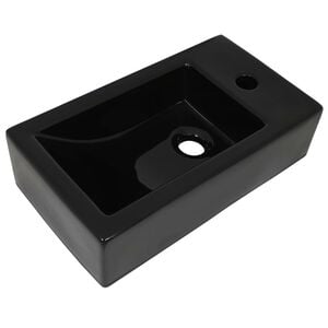 vidaXL Basin with Faucet Hole Rectangular Ceramic Black 18.1x10.0x4.7"