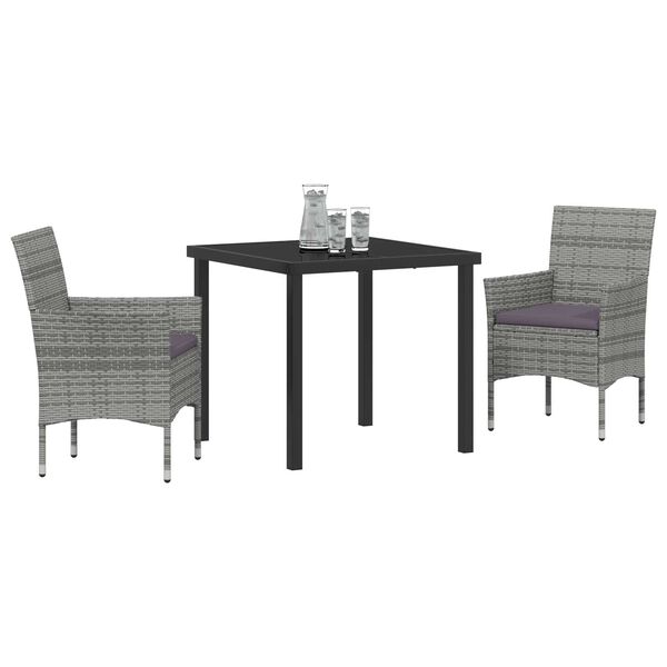 vidaXL Garden Dining Set with Cushion 3 pcs Grey Poly Rattan