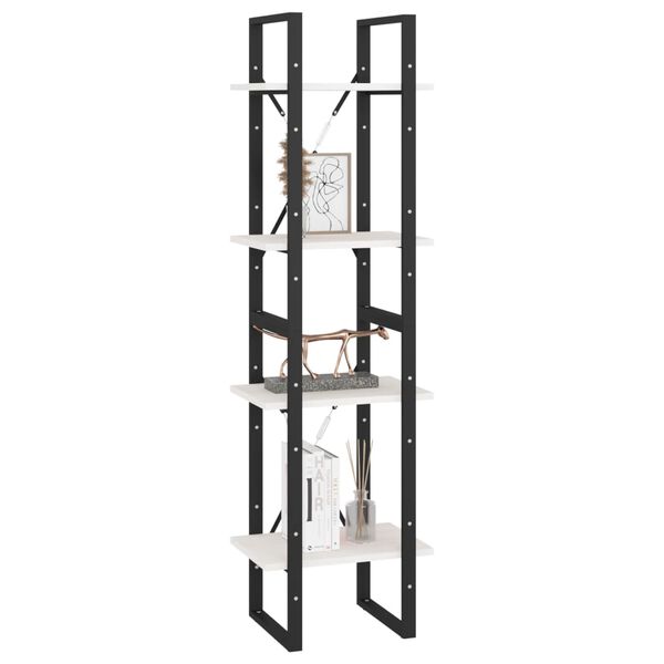 vidaXL Book Cabinet White, Black Solid Pine Wood, Metal Medium