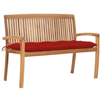vidaXL Stacking Patio Bench with Cushion 50.6" Solid Teak Wood