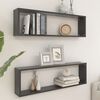 vidaXL Wall Shelf Set of 2 Grey Engineered wood Medium Wall Shelf