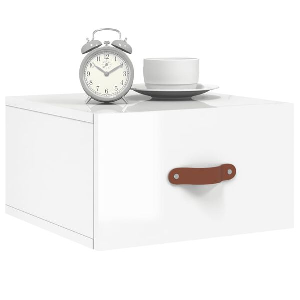 vidaXL Wall-mounted Bedside Cabinet Set of 2 High gloss white