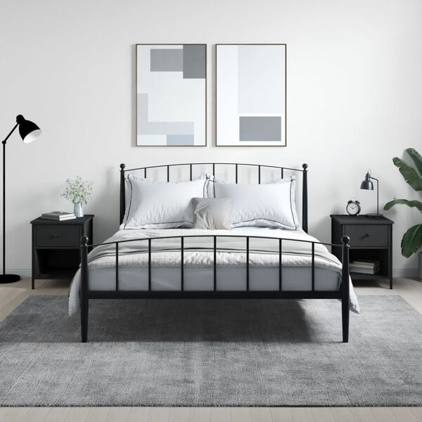 vidaXL Bedside Cabinet Set of 2 Black Engineered wood, Iron Compact