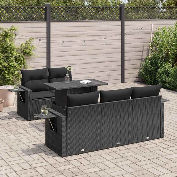 vidaXL Garden Sofa Set Black PE Rattan Large Adjustable Armrests