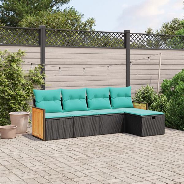 vidaXL 5 Piece Patio Sofa Set with Cushions Gray Poly Rattan