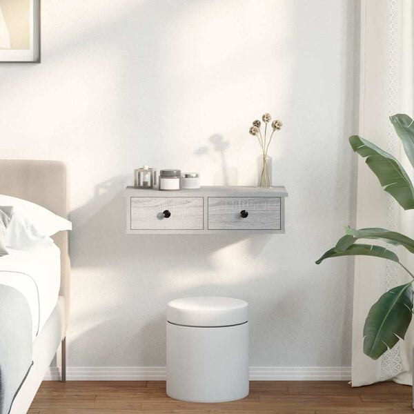 vidaXL Wall Shelf Grey Sonoma Engineered Wood Wall Shelf Rectangular