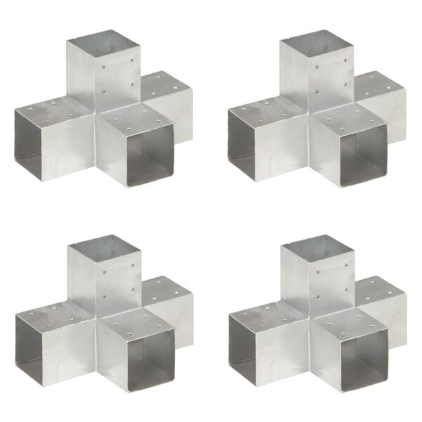 vidaXL Post Connectors 4 pcs X Shape Galvanised Metal 3.58x3.58"