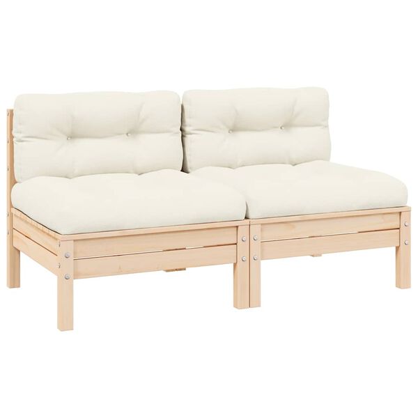 vidaXL 2-Seater Patio Sofa Set of 2 Cream, Natural Wood
