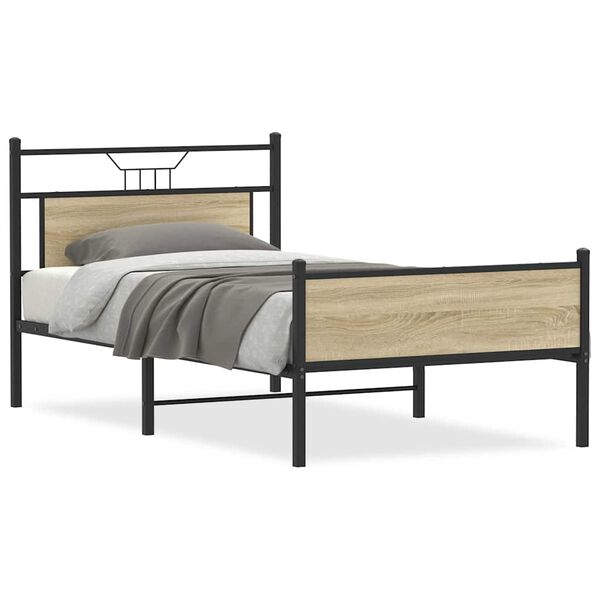 vidaXL Bed Frame Sonoma Oak Engineered Wood and Steel Single