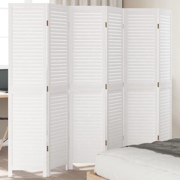 vidaXL Room Divider 6 Panels White Solid Wood Paulownia