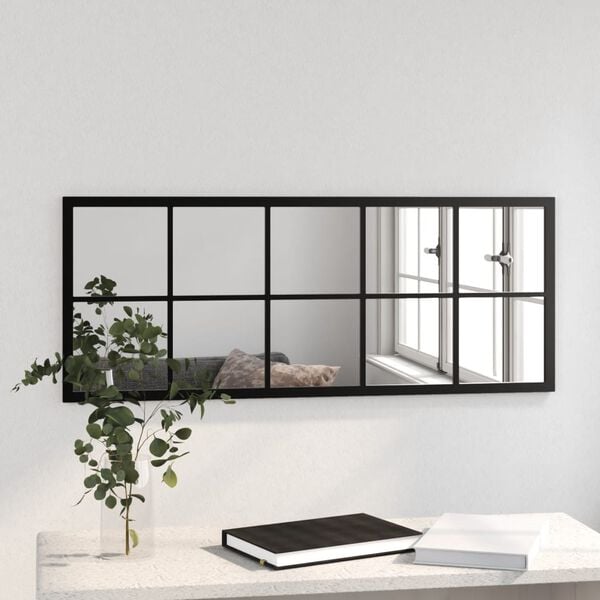 vidaXL Mirror Black Metal, Glass Mirror Rectangular Traditional