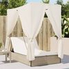 vidaXL Double Sun Lounger with Roof and Curtains Beige Poly Rattan