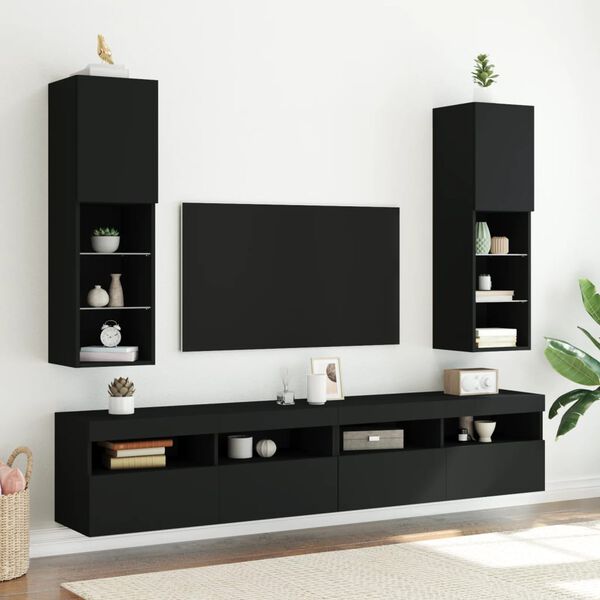 vidaXL TV Cabinet Black Engineered wood, Glass 40.2 in height TV Cabinet