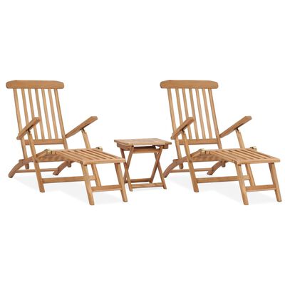 vidaXL Patio Deck Chairs with Footrests and Table Solid Teak Wood