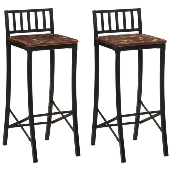 vidaXL Bar Chair Set of 2 Mixed Color Solid Reclaimed Wood Standard