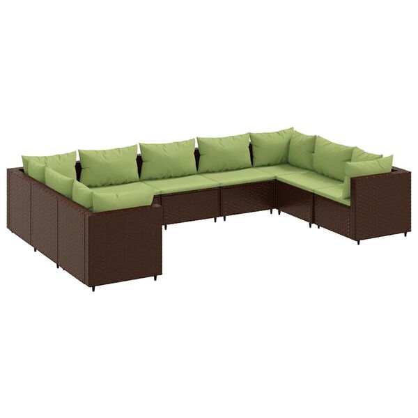 vidaXL Patio Lounge Set Brown Poly Rattan 9 Piece Set Modular