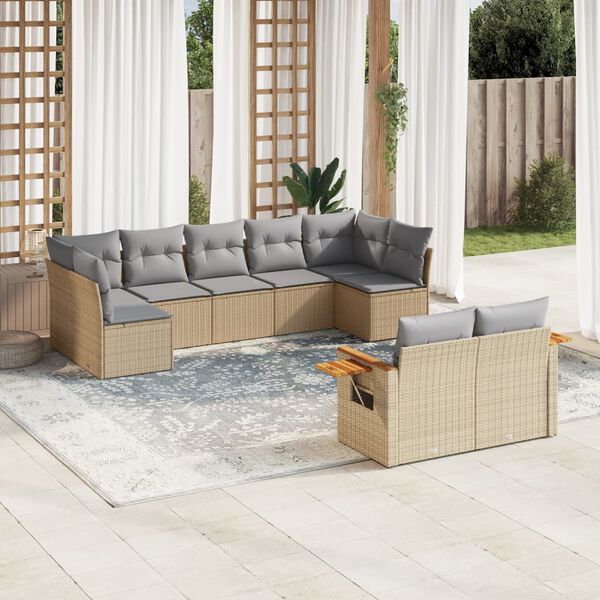 vidaXL Garden Sofa Set Beige PE rattan, powder-coated steel, acacia wood