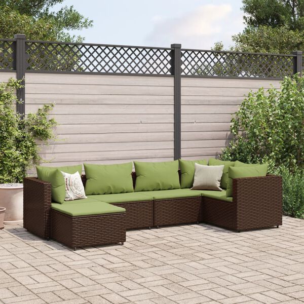 vidaXL Patio Lounge Set Brown, Green PE Rattan, Powder-Coated Steel